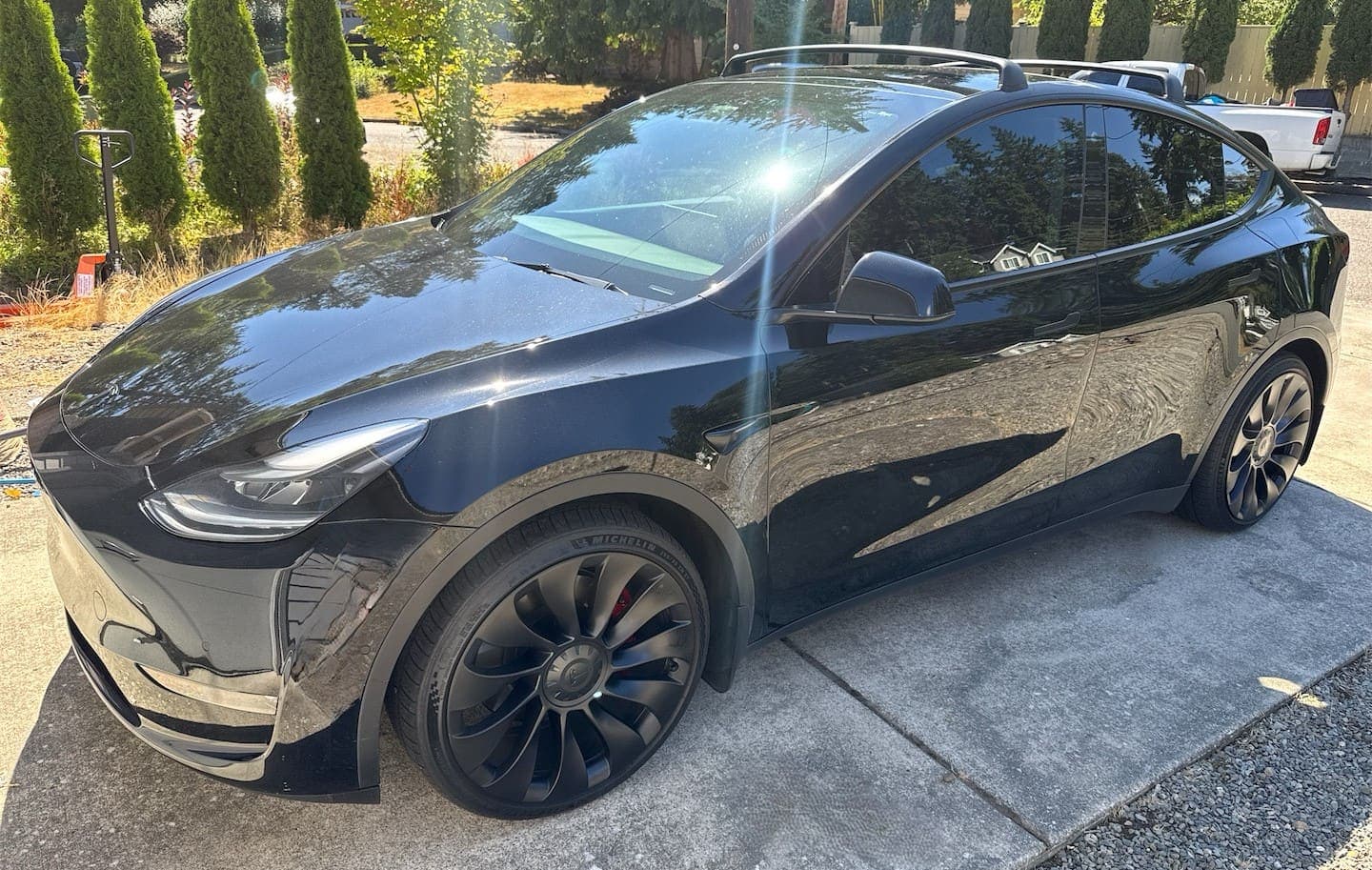 Tesla electric vehicle prepared for auto transport